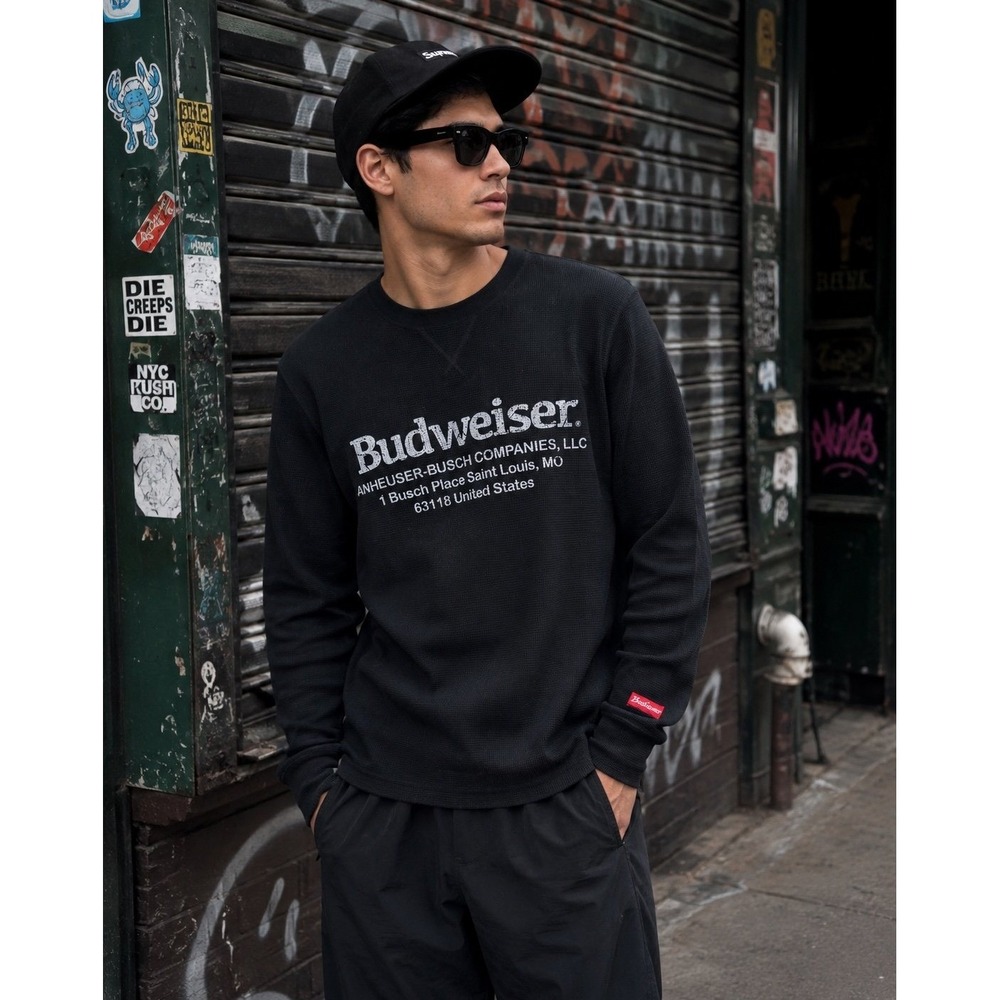 Budweiser Anheuser-Busch Black Thermal Long Sleeve Sweatshirt Pullover Small